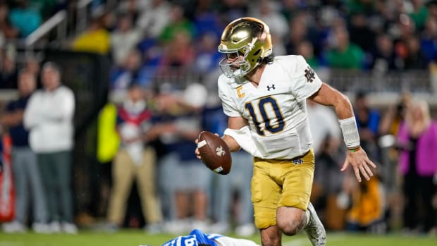 Notre Dame quarterback Sam Hartman against Duke.